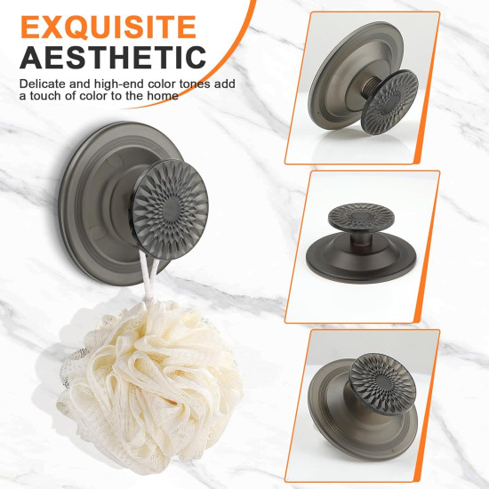 Aimai Forever Suction Cup Hooks for Shower, Removable Suction Hooks，Shower Wall inside Hangers No Drill Hooks Bathroom Mounting On Glass Shower Doors，Tile- 4 Pcs ，Waterproof, Dark Grey