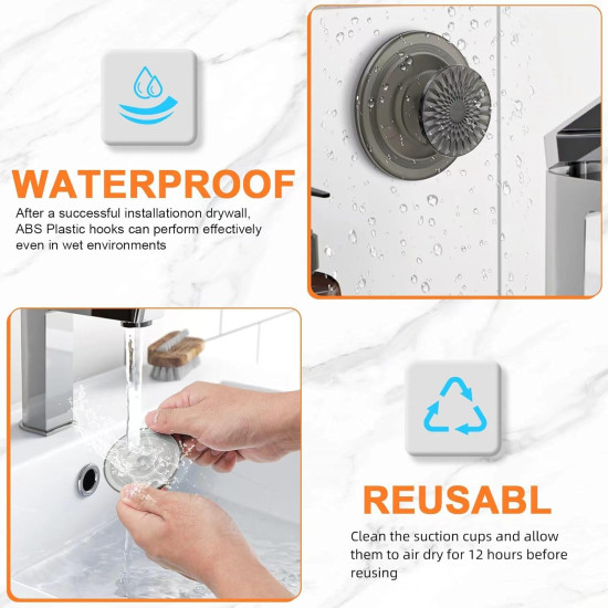 Aimai Forever Suction Cup Hooks for Shower, Removable Suction Hooks，Shower Wall inside Hangers No Drill Hooks Bathroom Mounting On Glass Shower Doors，Tile- 4 Pcs ，Waterproof, Dark Grey