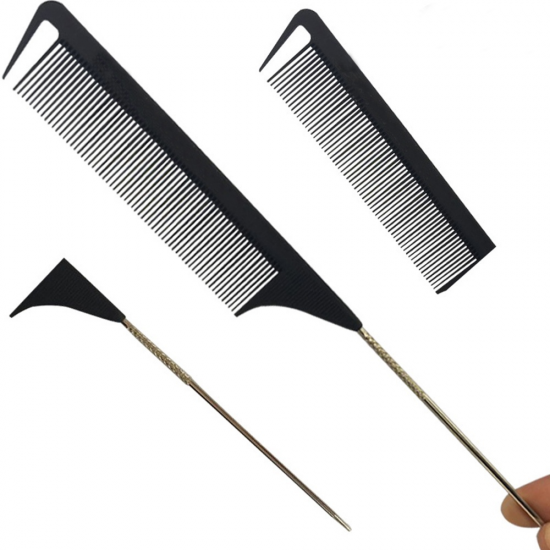 Adodeen Elegant Black Precision-Cut Metal Comb for Static-Free Hairstyling with Tail-Design, 220x28x4mm - An Essential for Modern Hair Care