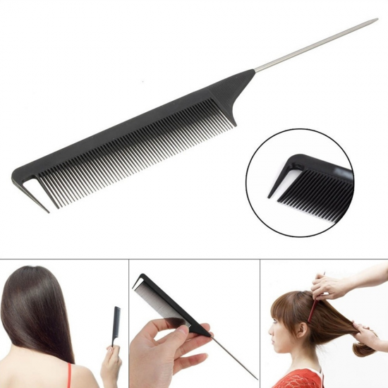 Adodeen Elegant Black Precision-Cut Metal Comb for Static-Free Hairstyling with Tail-Design, 220x28x4mm - An Essential for Modern Hair Care