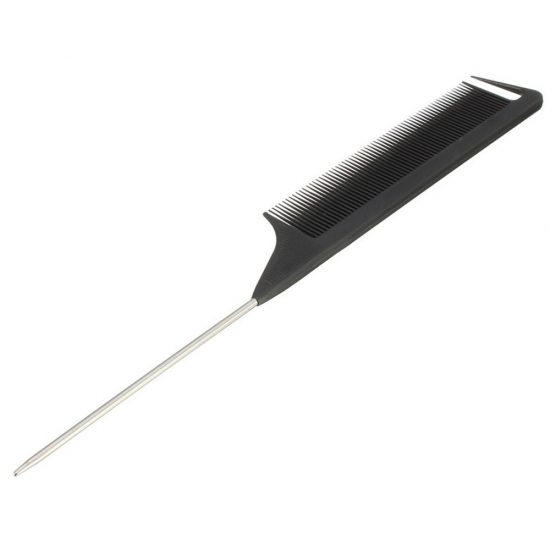 Adodeen Elegant Black Precision-Cut Metal Comb for Static-Free Hairstyling with Tail-Design, 220x28x4mm - An Essential for Modern Hair Care