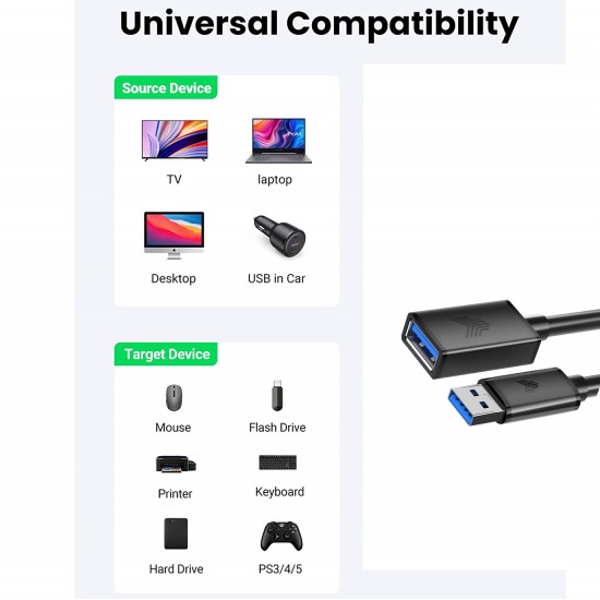 Adoter USB 3.0 Extension Cable Male to Female USB Cable High-Speed Data Transfer Electric cables
