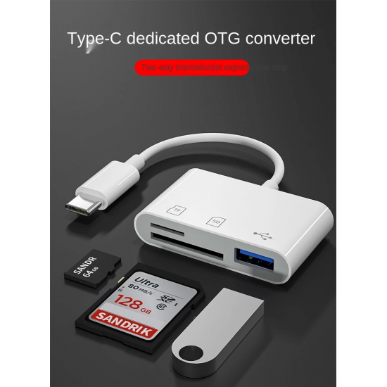 Adoter USB C SD Card Reader Adapter, 3 in 1 USB C to USB Camera Computer card adapter