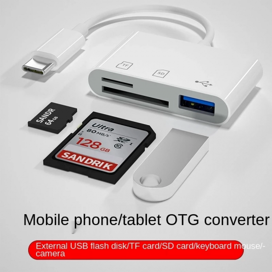 Adoter USB C SD Card Reader Adapter, 3 in 1 USB C to USB Camera Computer card adapter