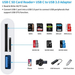 Adoter USB C SD Card Reader Adapter, 3 in 1 USB C to USB Camera Computer card adapter