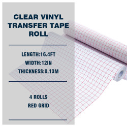 4 Rolls 12in x 16.4ft Clear Vinyl Transfer Tape Roll - High Quality Paper, Clear Contact Paper, Iron-On Transfer Tape For Vinyl, Easy To Measure & Cut, High Transparency